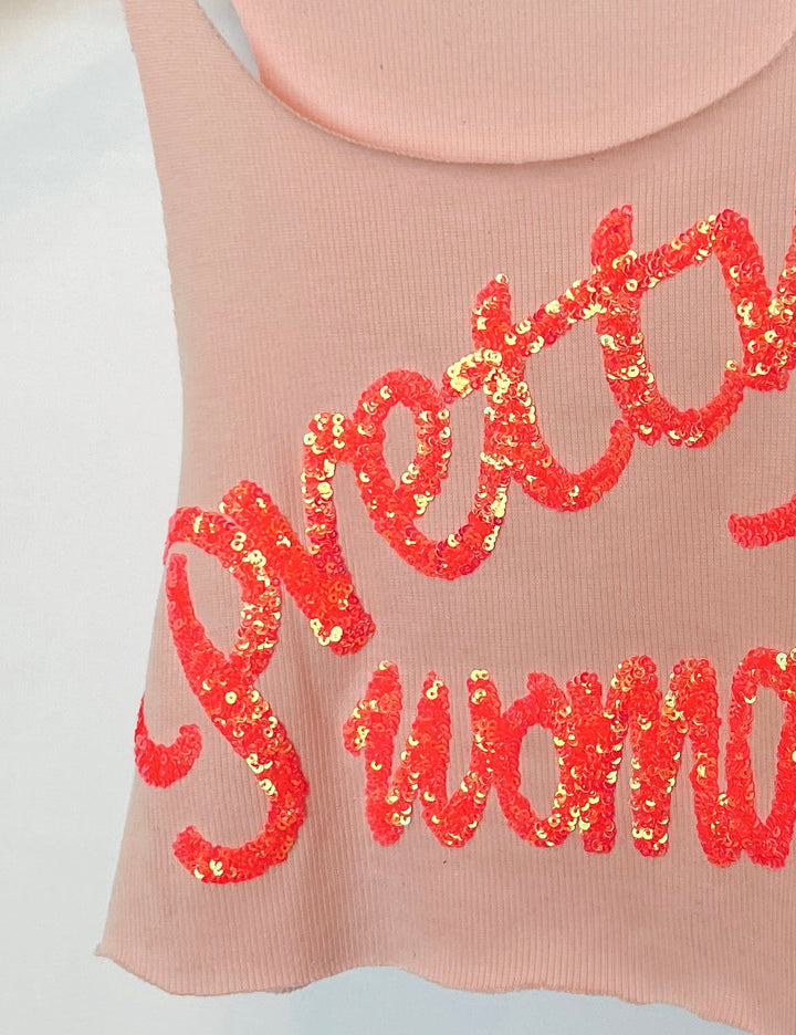 Pretty Woman Sparkled Letter Crop Tank