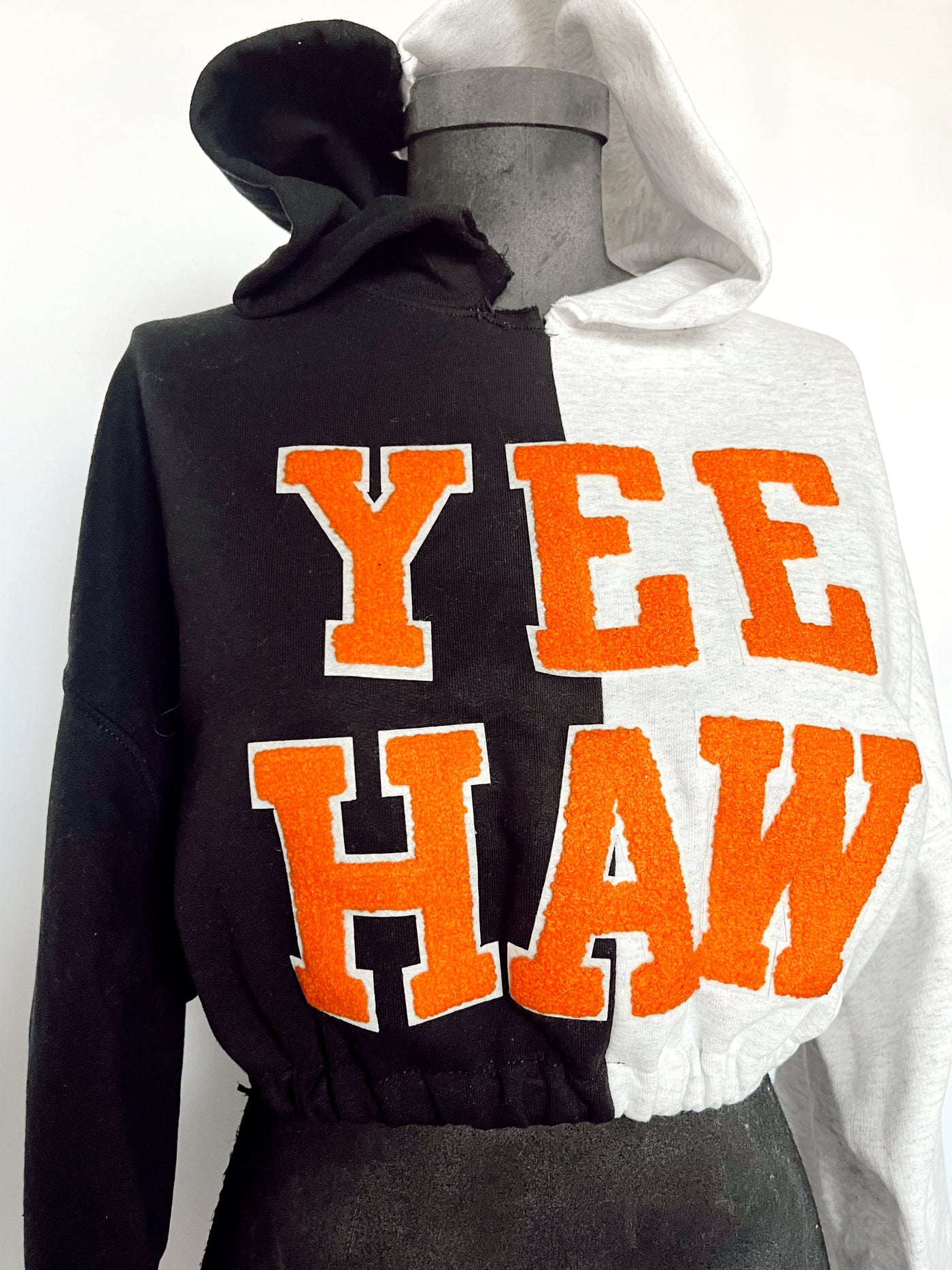 YEEHAW Fuzzy Letter Split Cinched Hoodie