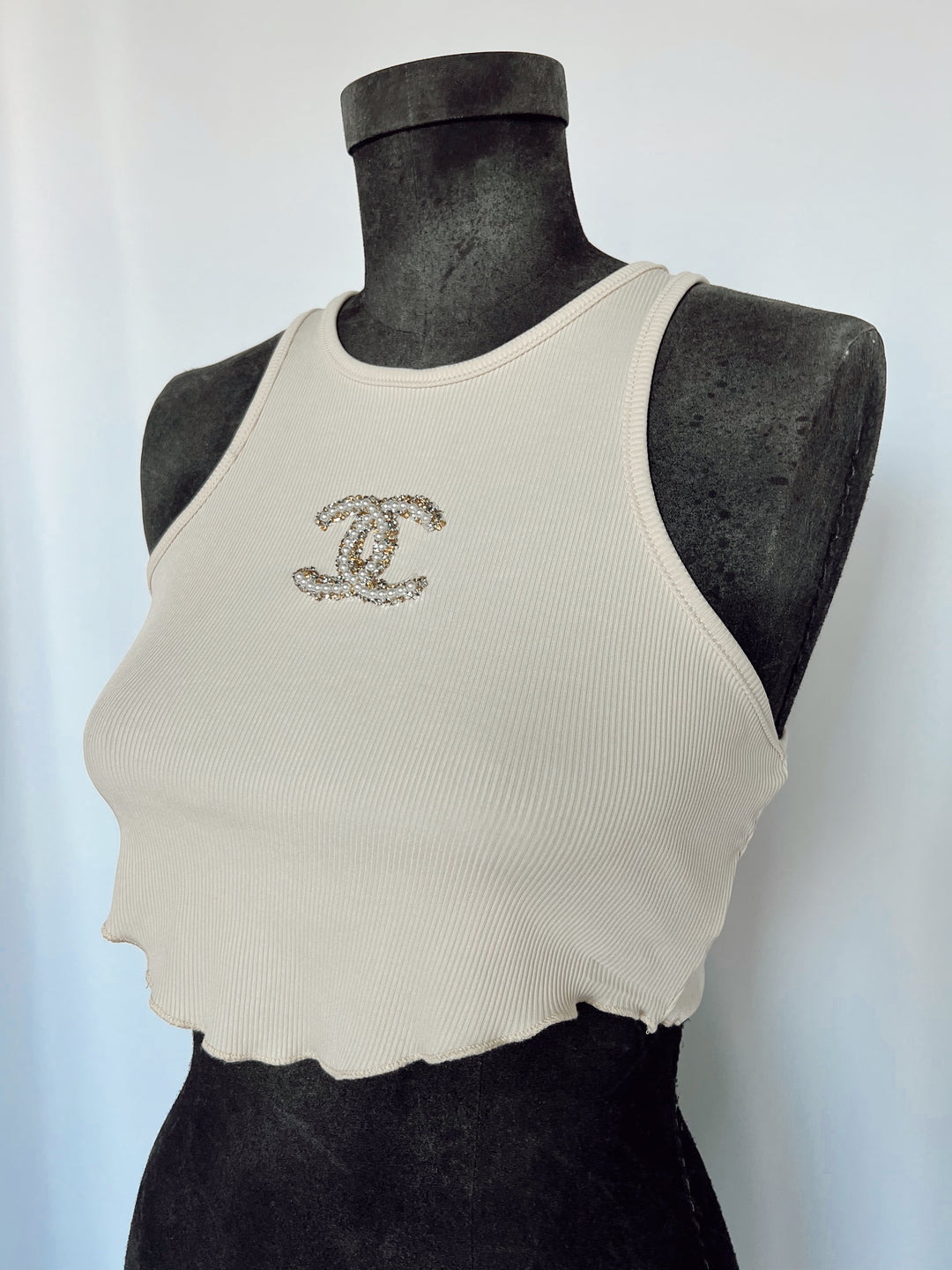 Rhinestoned Pearl Tank Crop