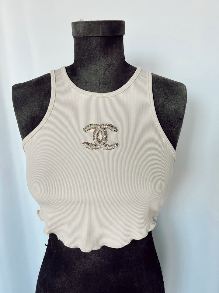 Rhinestoned Pearl Tank Crop