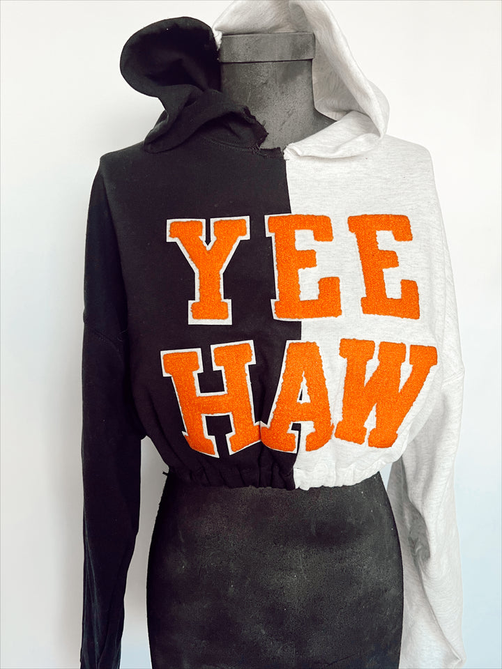 YEEHAW Fuzzy Letter Split Cinched Hoodie