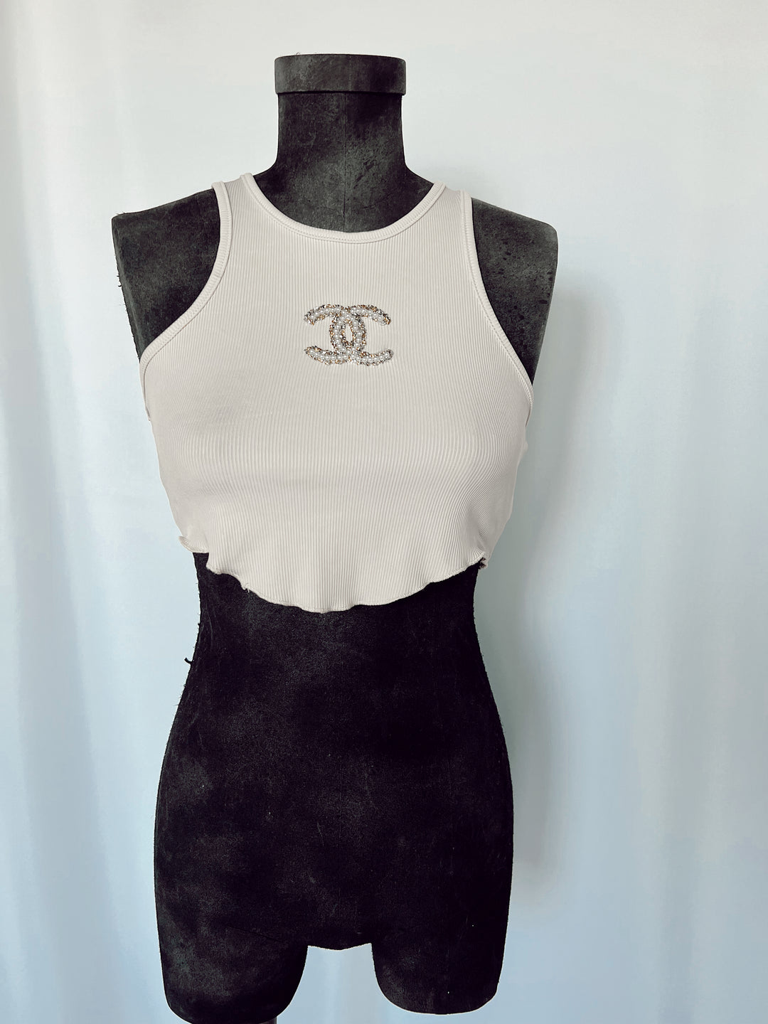 Rhinestoned Pearl Tank Crop