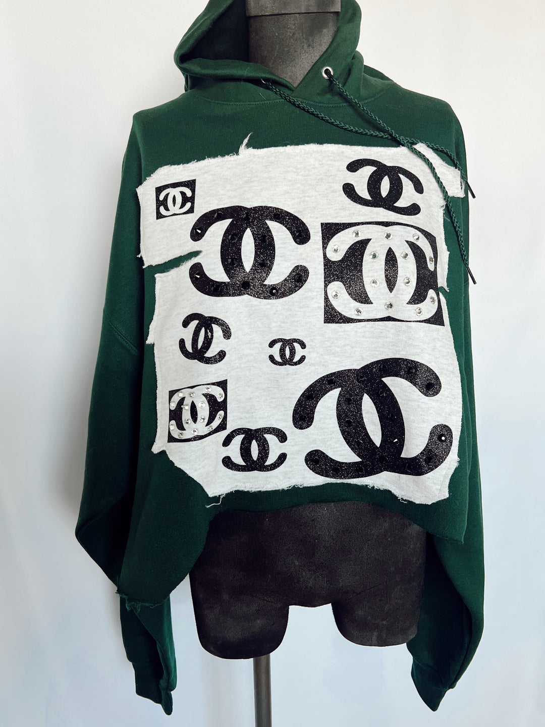 Green Queen Cropped Hoodie with Rhinestones