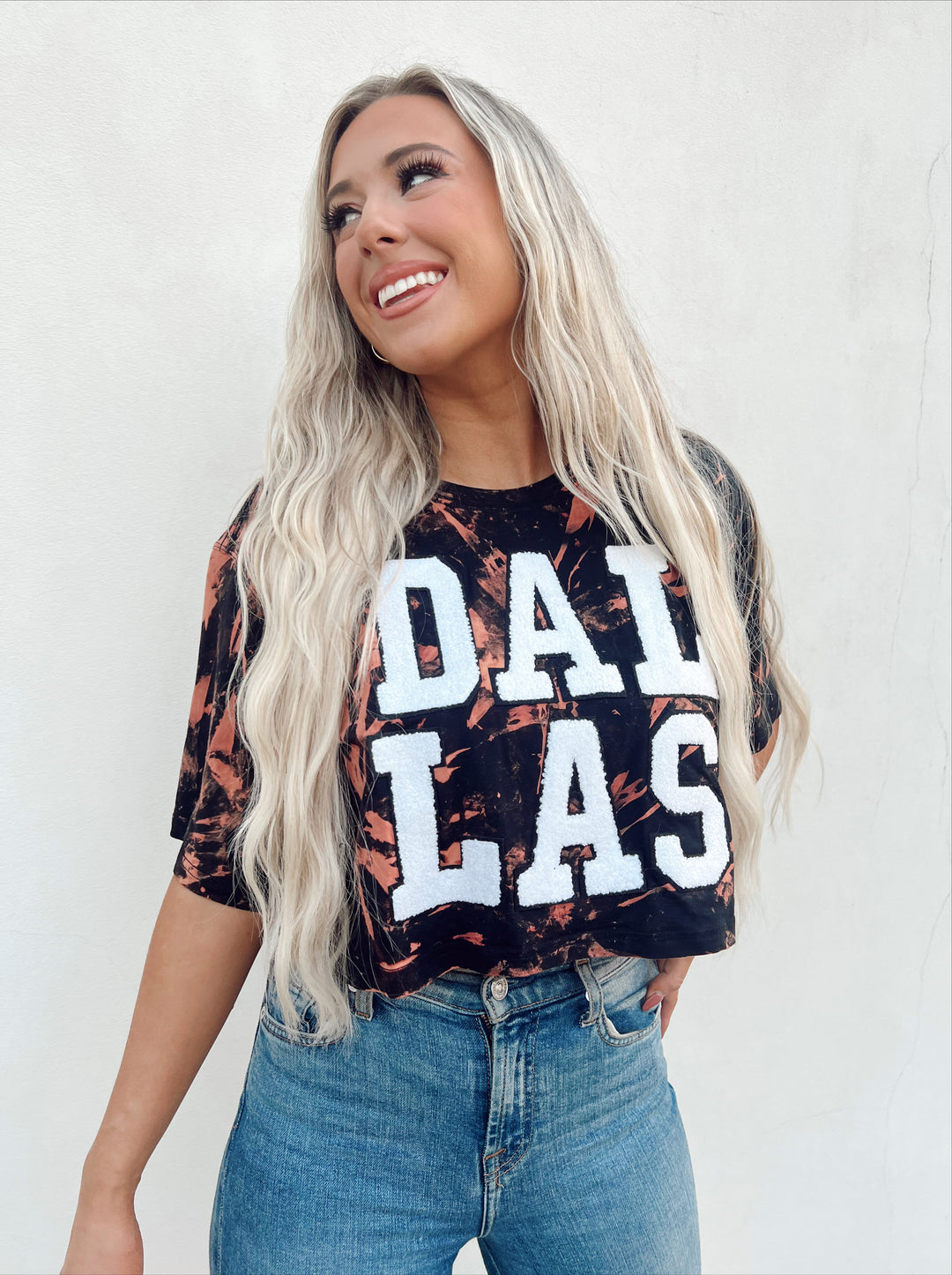 Fuzzy Letter Dallas Crop Tee