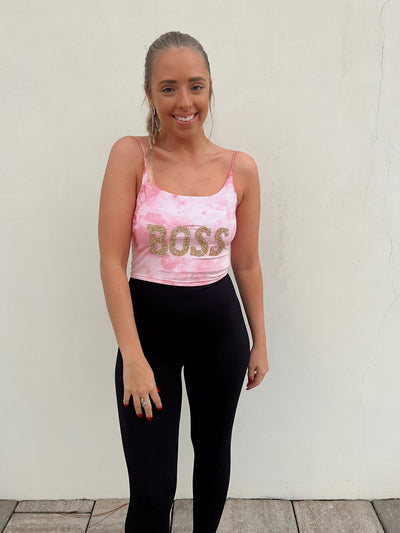 Boss Babe Sparkled Letter Crop Tank