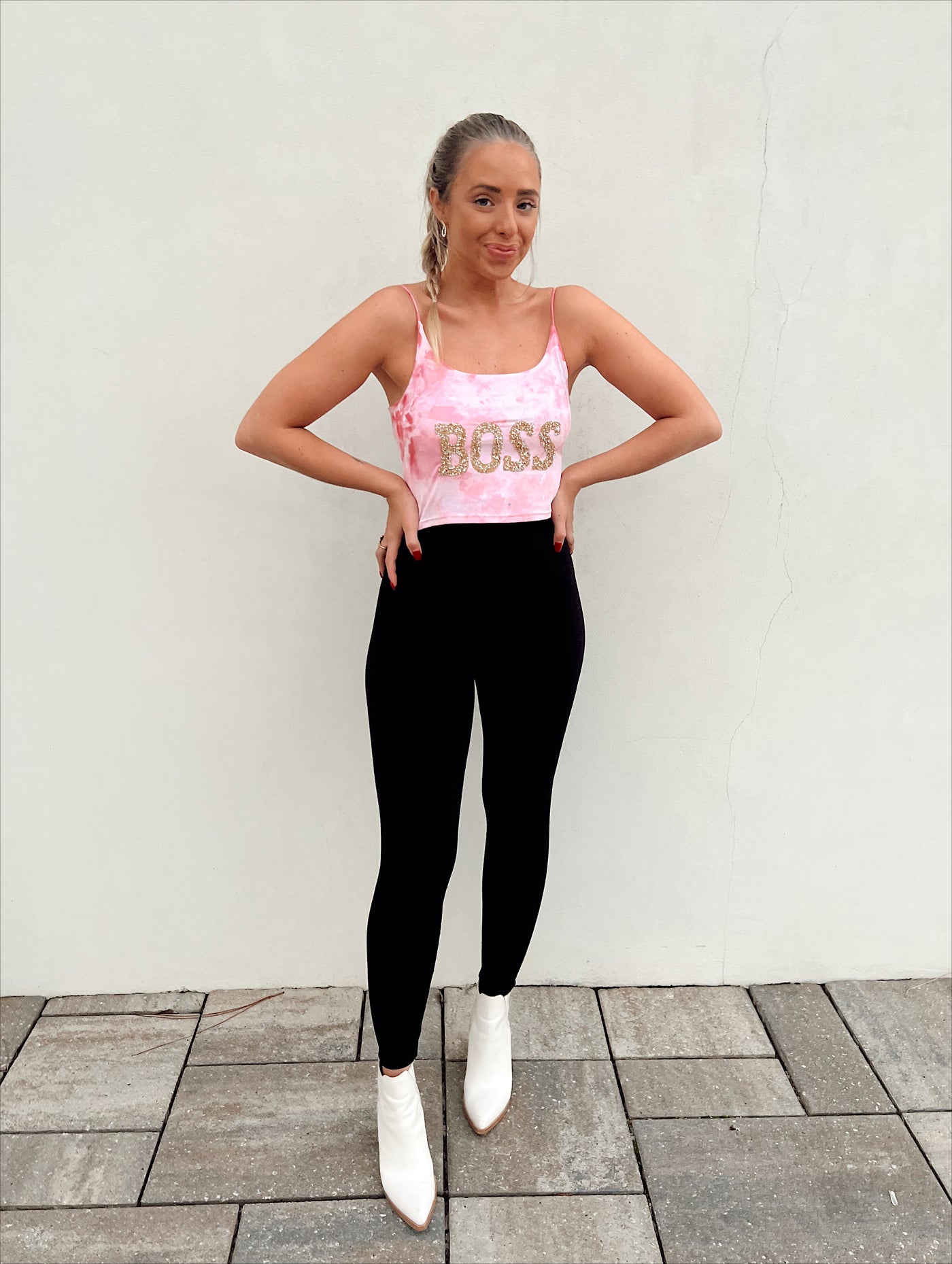 Boss Babe Sparkled Letter Crop Tank