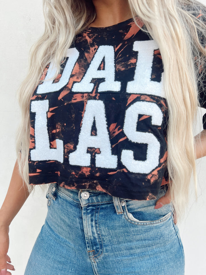 Fuzzy Letter Dallas Crop Tee