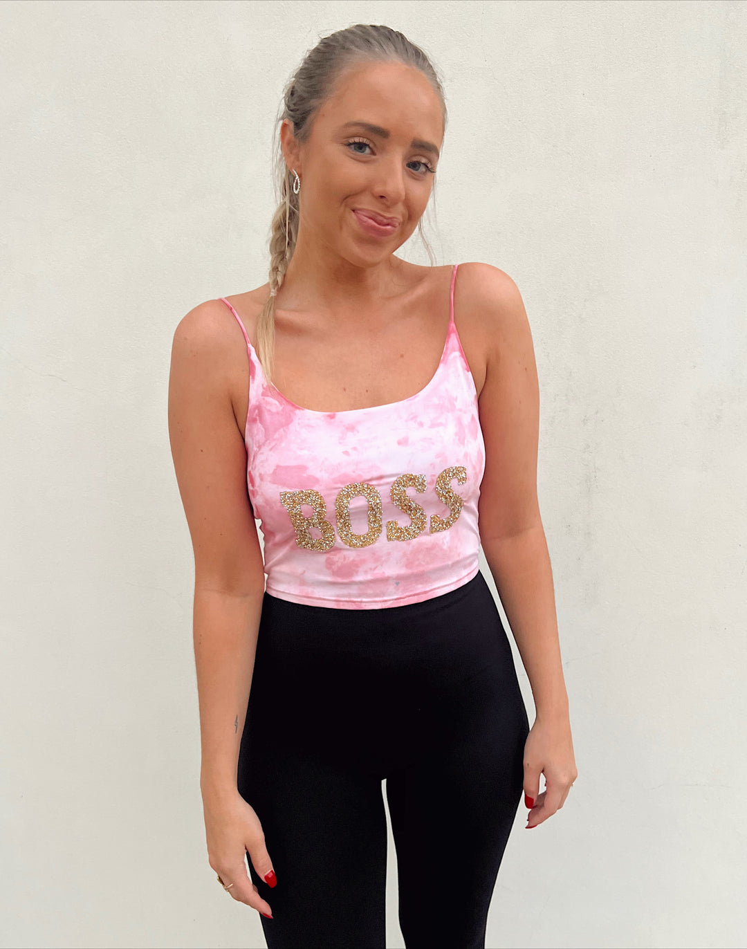 Boss Babe Sparkled Letter Crop Tank