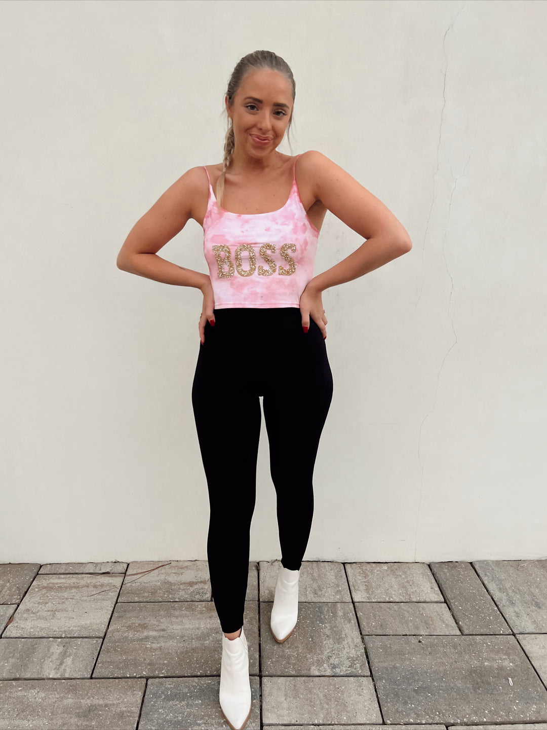 Boss Babe Sparkled Letter Crop Tank