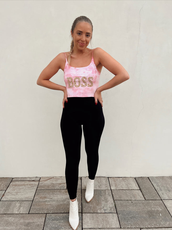 Boss Babe Sparkled Letter Crop Tank